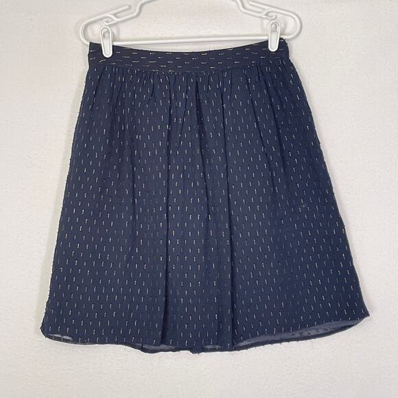 J. Crew Chiffon Career Skirt Women's 6 Blue Gold Pleated A-Line Knee Length - Picture 7 of 10